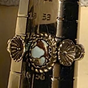 Native American Signed Stamped Golden Hills Sterling Silver Turquoise Ring.